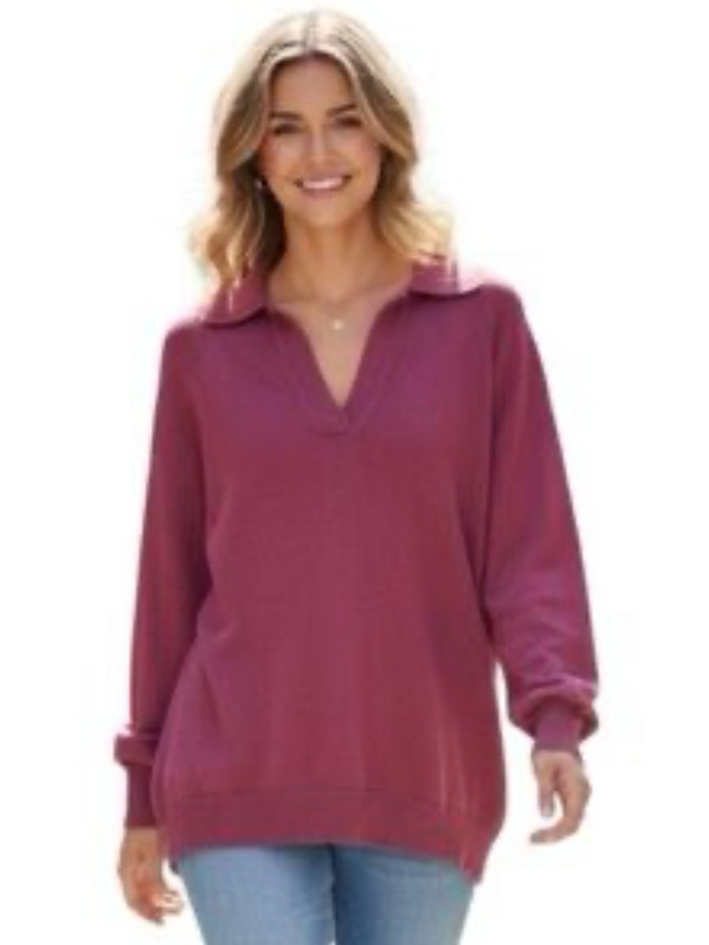 Free People V-Neck Polo Sweater - Plum